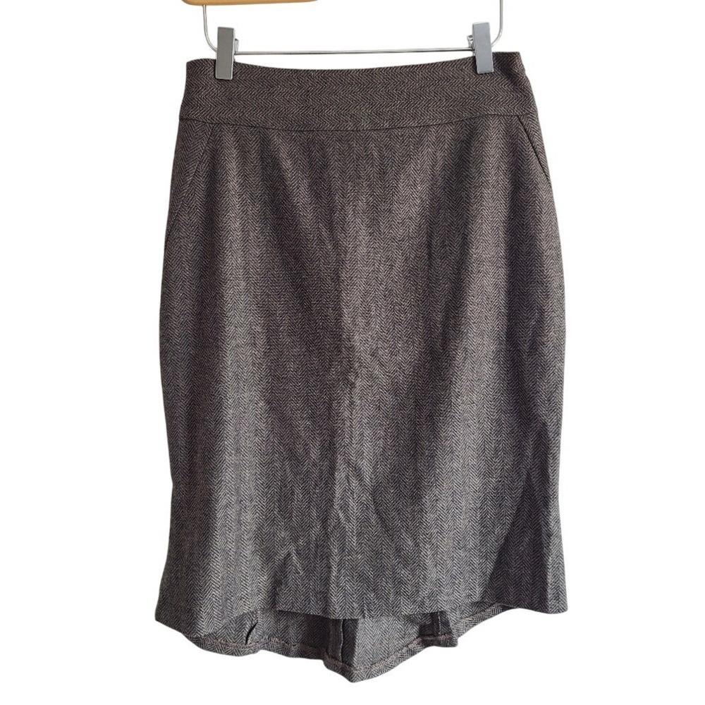 Le Chateau Brown Tweed Wool Blend Fluted Pencil Skirt 3 4 Small Office Suit